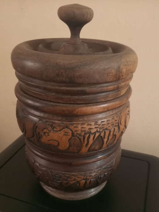 Carved Wooden Jar with Lid (African Art)