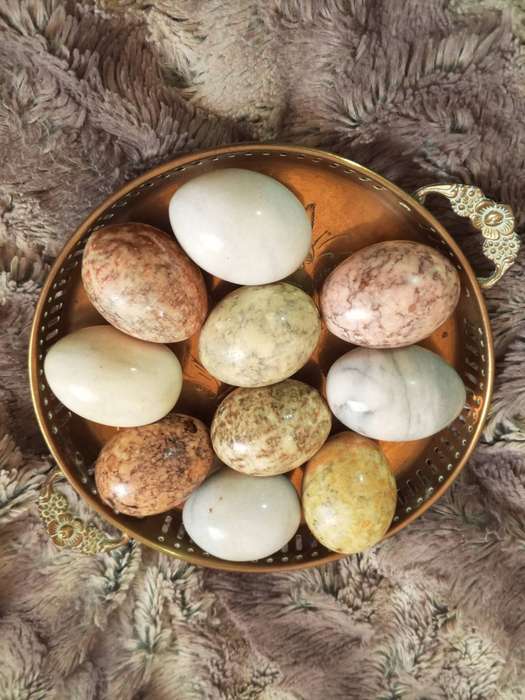 Marble Eggs with Brass Vintage Tray