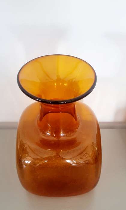 Vintage Large Round Amber Italian Glass Bottle/Vase