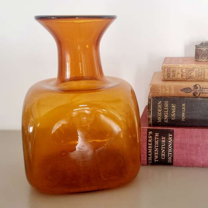Vintage Large Round Amber Italian Glass Bottle/Vase
