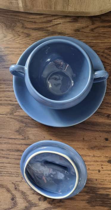 BLUE DROSTDY GRAHAMSTOWN South African Pottery Soup bowl with Lid and Saucer