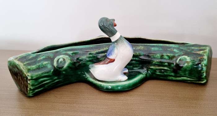 Lucia Ware South Africa Pottery, DUCK with a Log or Tree Figurine Flower Posey Vase