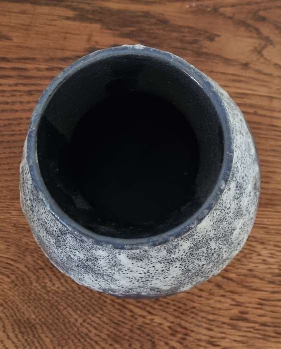 DUMLER AND BREIDEN WEST GERMAN POTTERY VASE, Fat Lava blue and white foamy glazes, circa 1960s