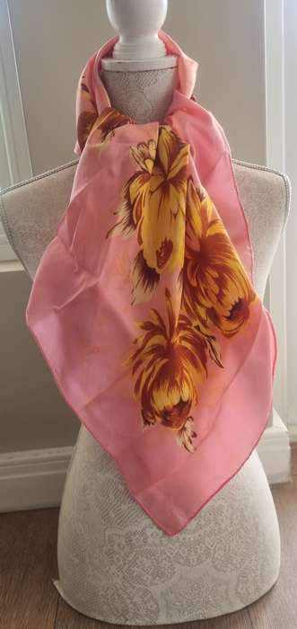 Vintage Pink and Yellow Flowers Botanical Silk Scarf