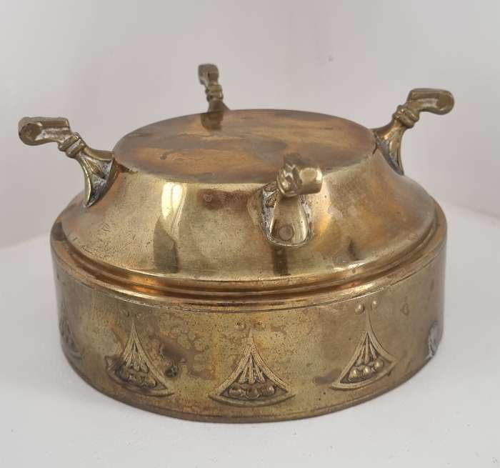 Antique Art Nouveau Footed Brass Basket Relish Dish