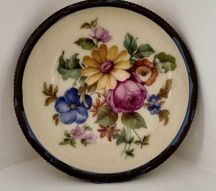 Handpainted Brass edged porcelain Trinket Dish by Foreign