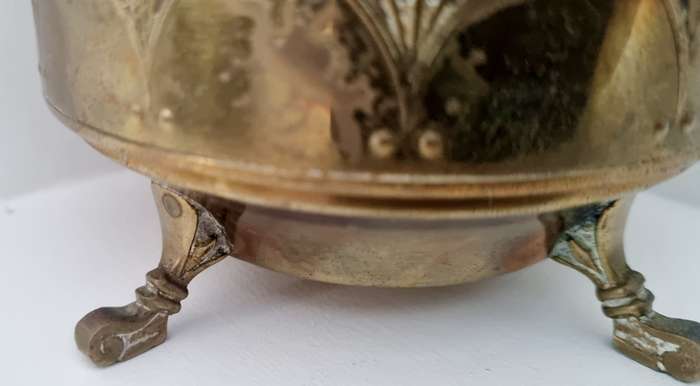 Antique Art Nouveau Footed Brass Basket Relish Dish