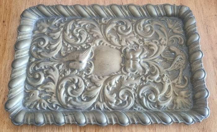 Antique Art Nouveau Detailed Birds/Flower Design Brass Plated Tray
