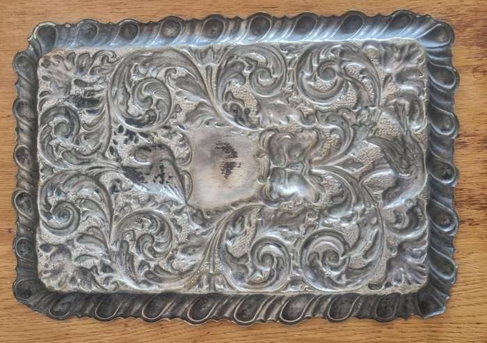 Antique Art Nouveau Detailed Birds/Flower Design Brass Plated Tray