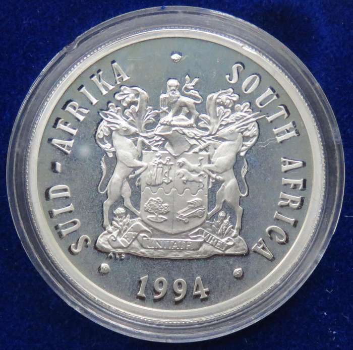 1994 Republic of South Africa Silver Proof R1 encapsulated as issued and in SAM Box-3 Available