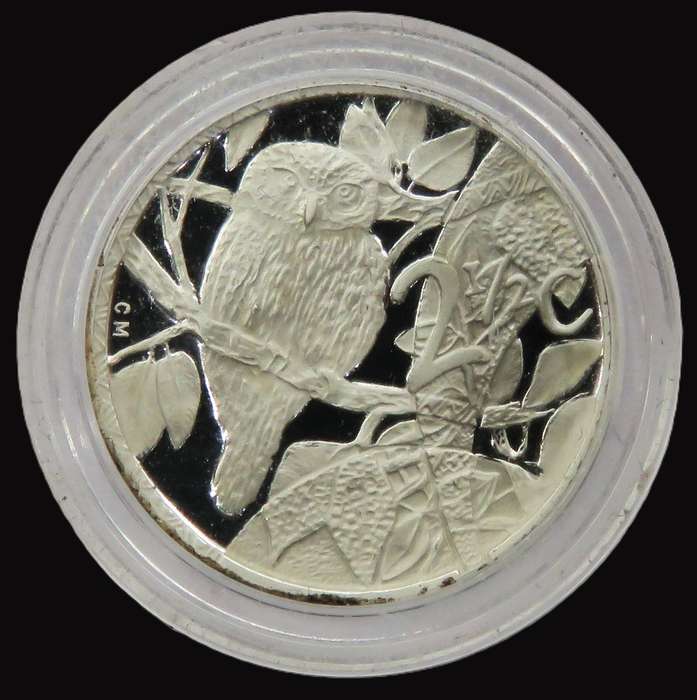 2004 Republic of South Africa Birds of Prey Series Silver Proof 2 1/2 cents "Spotted Owl"