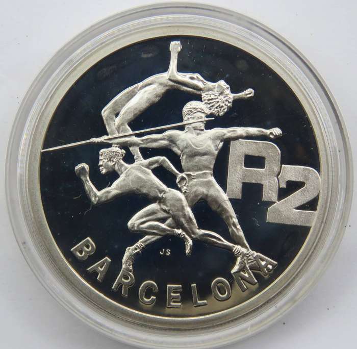 1992  1 Ounce Sterling Silver Proof  R2 "Barcelona " in original capsule of issue and SAM Box
