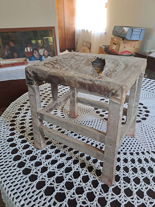 Genuine antique African hide and rimpie small stool