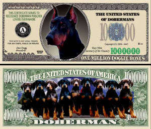 DOBERMAN PINSCHER DOG LOVERS NOVELTY MILLION DOLLAR BILL