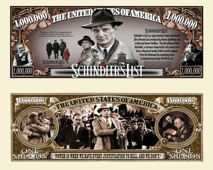 SCHINDLERS LIST MILLION DOLLAR NOVELTY BILL