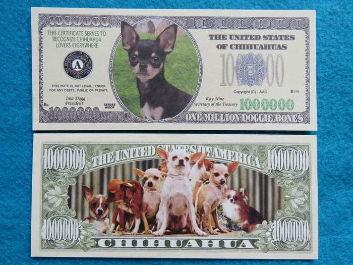 CHIHUAHUA DOG LOVERS NOVELTY MILLION DOLLAR BILL