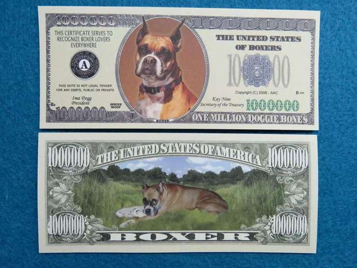 BOXER DOG LOVERS NOVELTY MILLION DOLLAR BILL