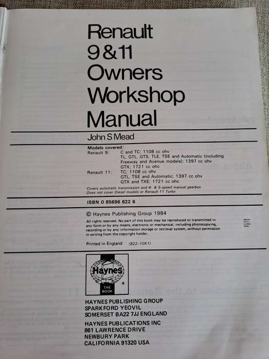 Renault 9 & 11 - 1982 to 1984 Owners Workshop Manual - Haynes