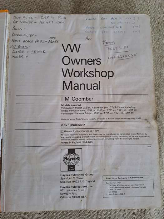 VW Passat & Santana (Petrol) - Sept 1981 to May1999 Owners Workshop Manual - Haynes