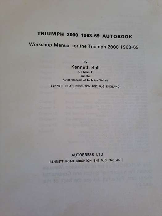 Triumph 2000 Workshop Manual 1963-69 - Autopress