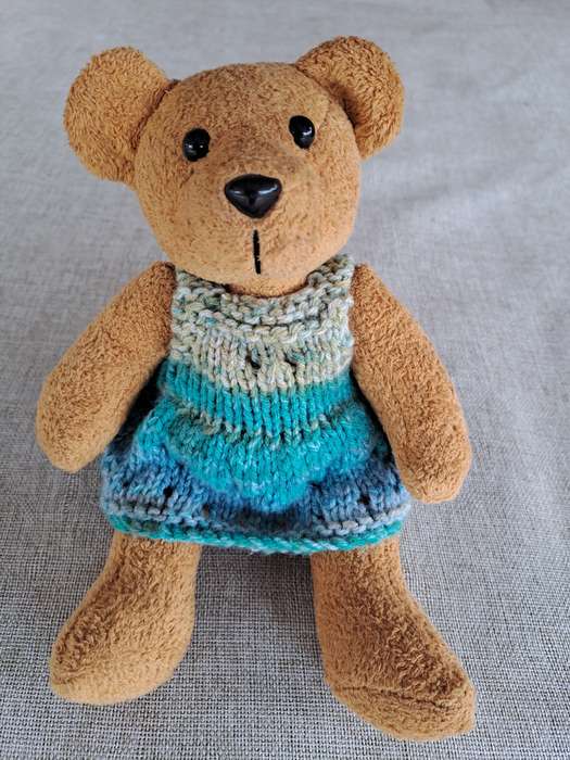 Brown Bear in Knitted Dress