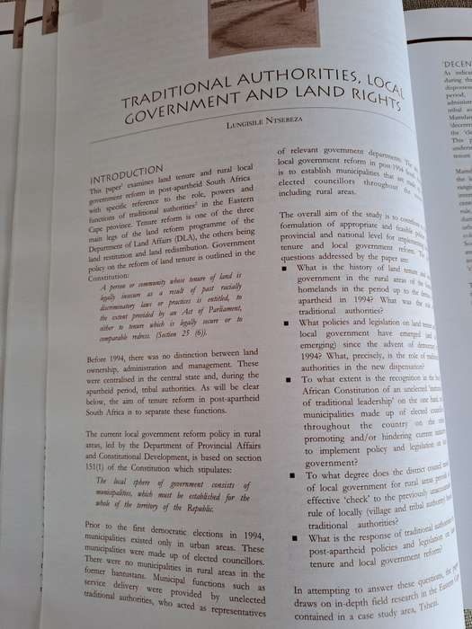 At the Crossroads: Land and agrarian reform in South Africa into the 21st century