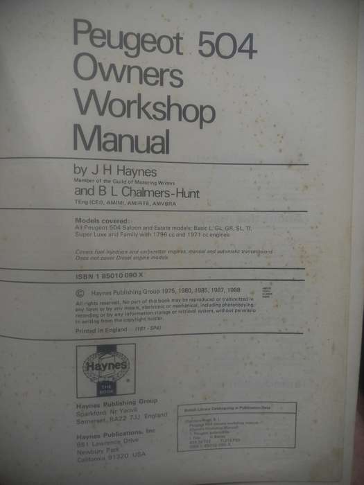 Peugeot 504 petrol - 1968 to 1982 all models - Owners Workshop Manual - Haynes