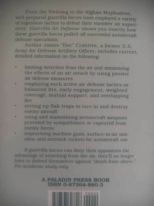 Guerrilla Air Defense: Antiaircraft Weapons and Techniques for Guerrilla Forces - Paladin Press