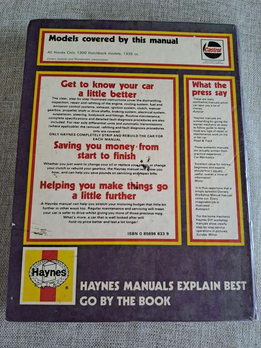 Honda Civic Owners Workshop Manual 1980 to 1981 - Haynes