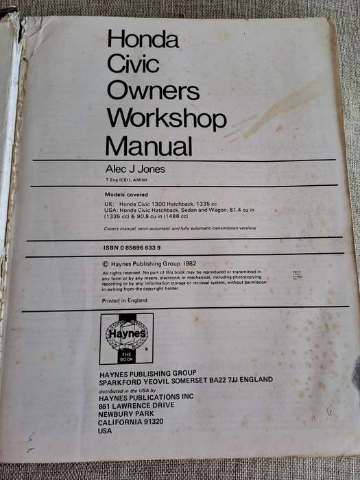 Honda Civic Owners Workshop Manual 1980 to 1981 - Haynes