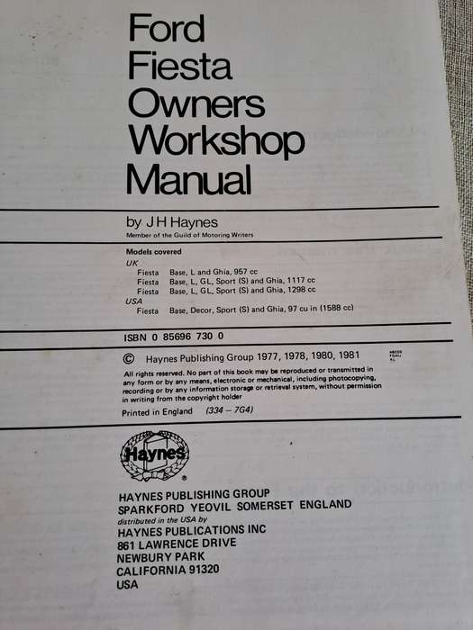 Ford Fiesta Owners Workshop Manual 1976 to 1980 - Haynes