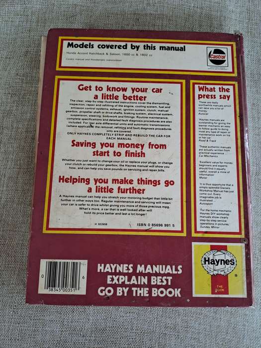Honda Accord Owners Workshop Manual 1976 to 1984 - Haynes
