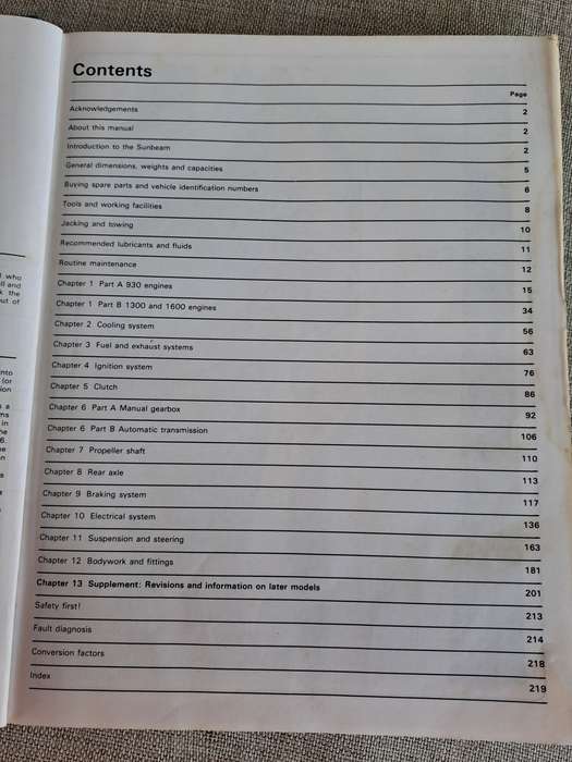 Talbot / Chrysler Sunbeam Owners Workshop Manual 1977 to 1982 - Haynes