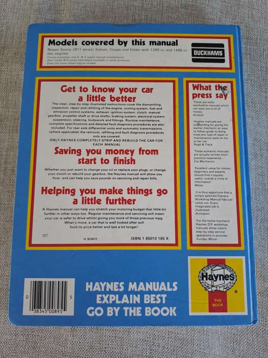 Nissan / Datsun Sunny Owners Workshop Manual 1982 to 1986 - Haynes