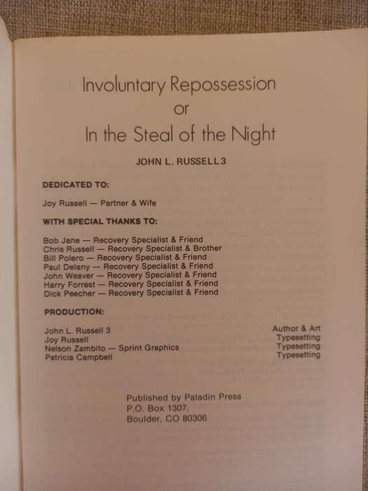 Involuntary Repossession or In the Steal of the Night - John Russell - Paladin Press