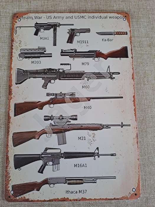 Vietnam War  US Army and USMC Individual Weapons - Advertising Tin Plate Sign