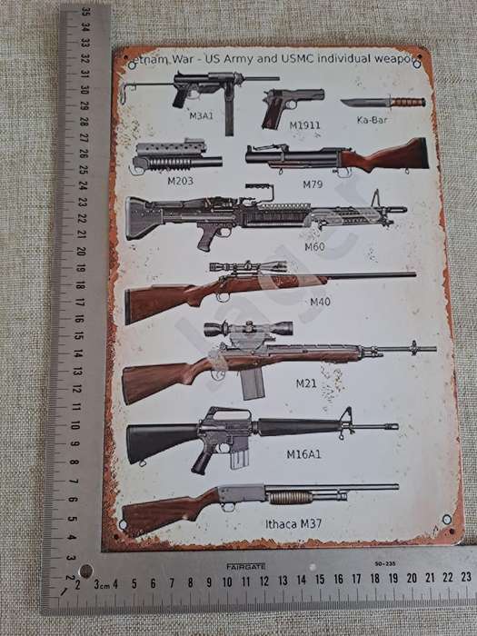 Vietnam War  US Army and USMC Individual Weapons - Advertising Tin Plate Sign