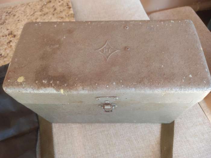 Post and Telecommunications (SA Post Office) metal box and a cash bag