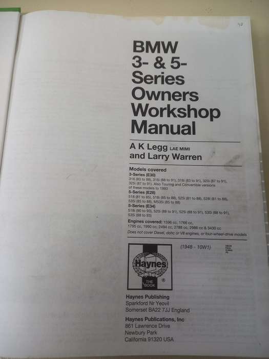 BMW (sohc, petrol) 3 and 5 series Haynes Owners Workshop Manual