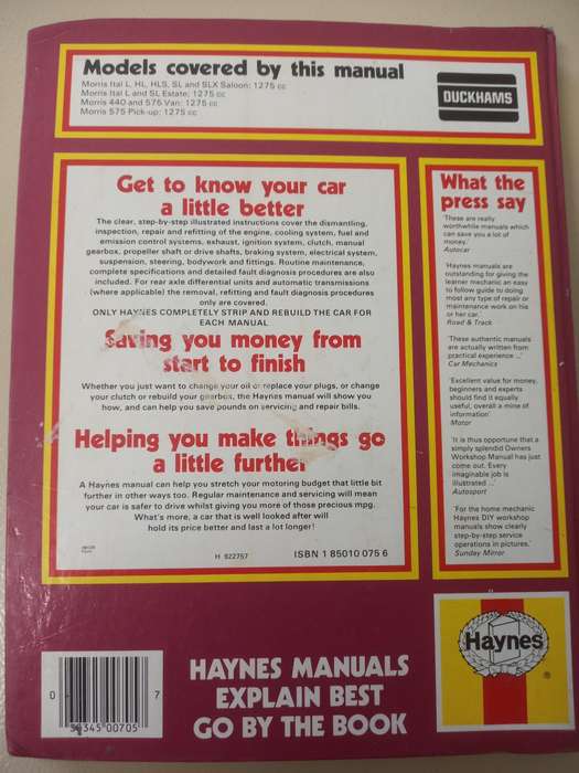 Morris Ital 1.3 -Haynes - Owners Workshop Manual