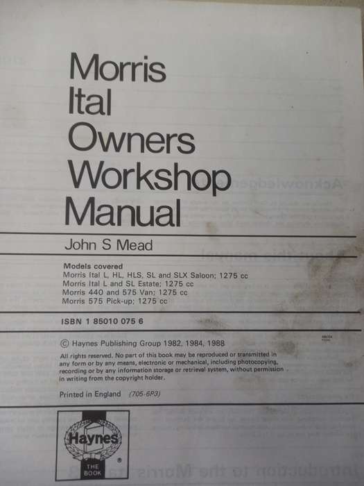 Morris Ital 1.3 -Haynes - Owners Workshop Manual