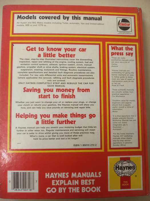 Austin Metro MG and Vanden Plas - Haynes - Owners Workshop Manual