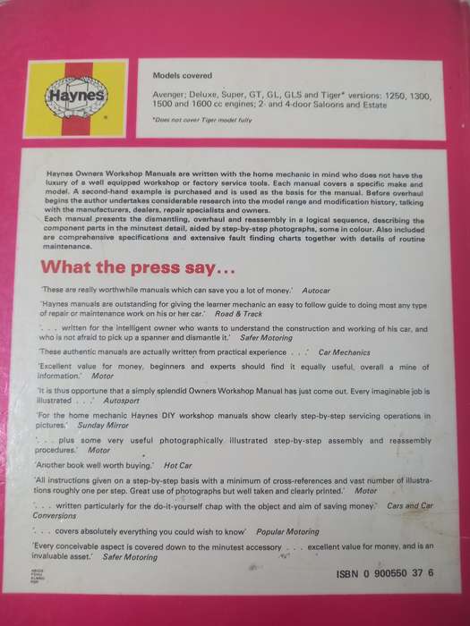 Hillman / Chrysler Avenger - Haynes - Owner Workshop Manual