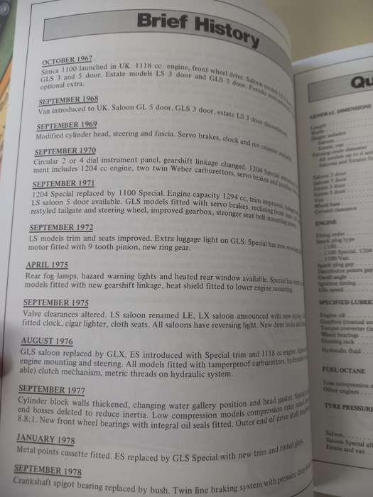 Simca 1100 from 1970 - Autodata - Car Repair Manual