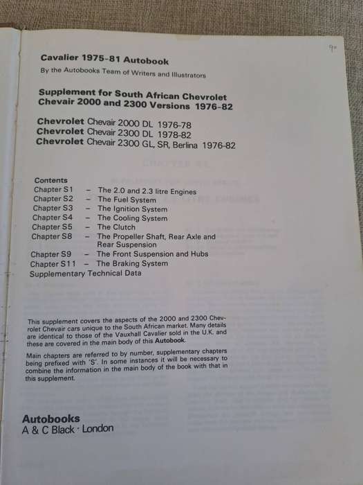 Chevrolet Chevair 2000, 2300 Autobooks Owners Workshop Manual, OMW997