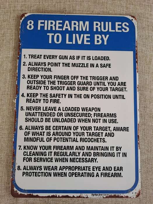 8 Firearm Rules to Live by - Advertising Tin Plate Sign