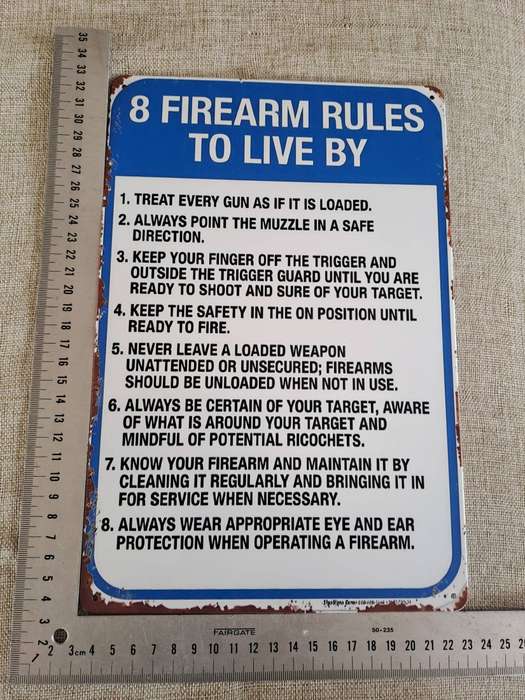 8 Firearm Rules to Live by - Advertising Tin Plate Sign