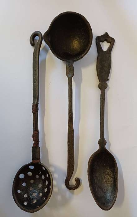 3 Vintage Cast iron hanging utencils
