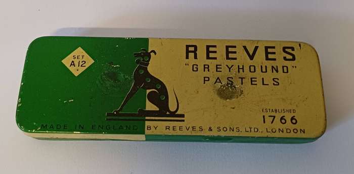 Vintage tin of Reeves "greyhound" Pastels