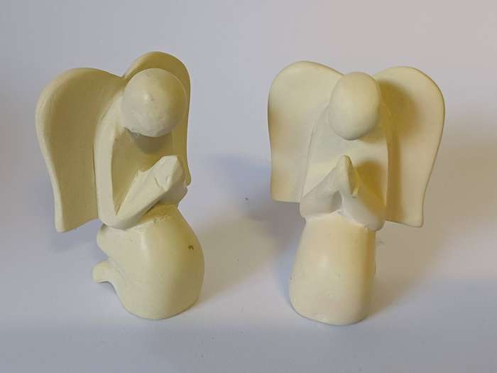 Hand-Carved Soapstone Praying Angel Figurines (Set of 2) - Made in Africa